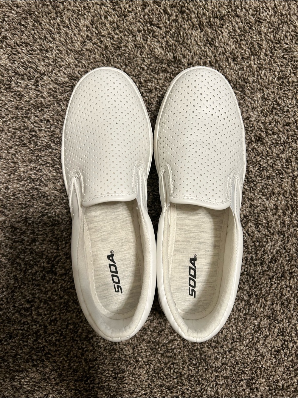 Soda White Perforated Slip-On Loafers for Women